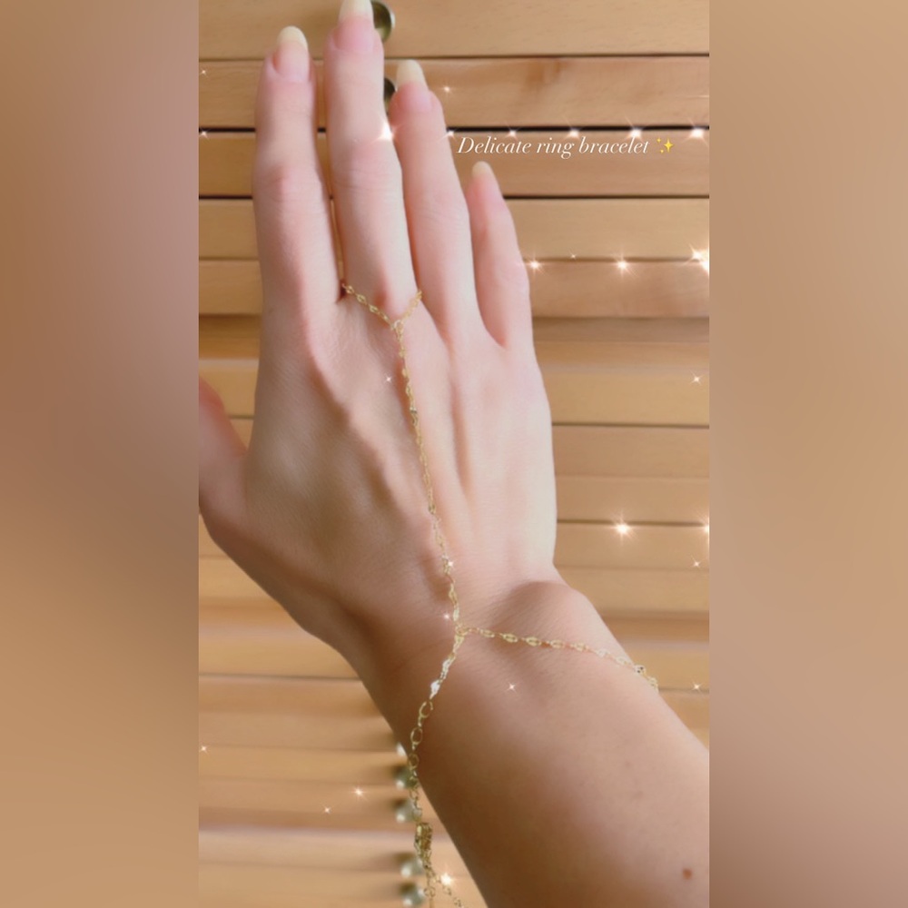 Delicate gold ring bracelet. Perfect for any occasion. 14 karat gold plated.